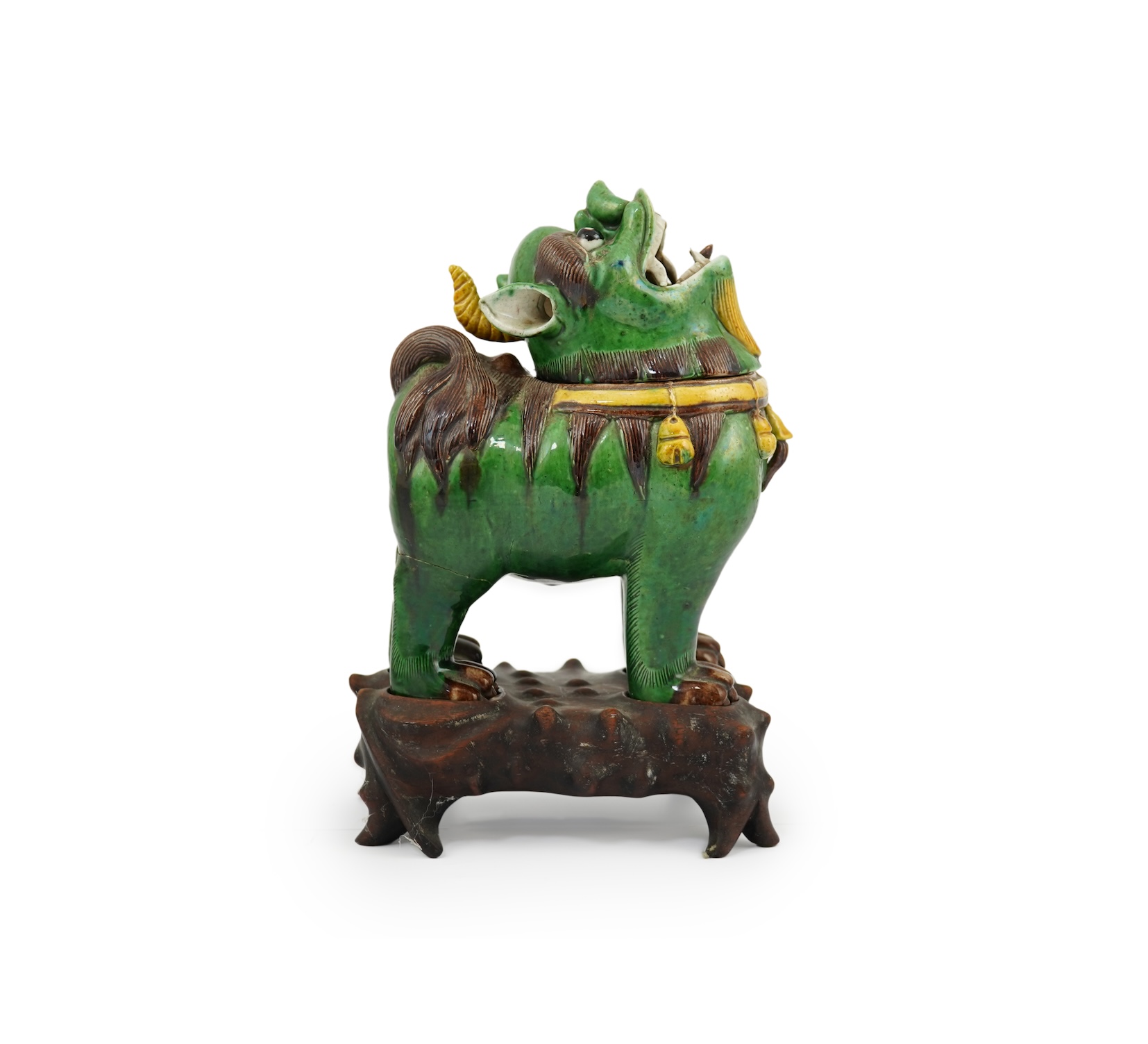 A Chinese sancai-glazed biscuit porcelain ‘luduan’ censer and cover, early 18th century